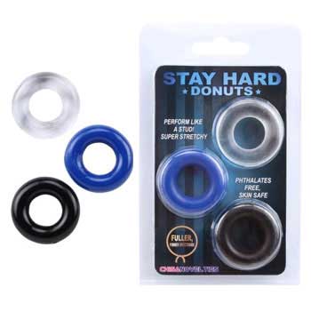 ห่วงรัดโคน (STAY HARD Donuts) ใช้สวมช่วยให้อวัยวะเพศแข็งตัวดีขึ้น ช่วยชะลอการหลั่งเร็ว ยืดระยะเวลาให้นานขึ้น เพิ่มความสุข สนุกขณะร่วม ปลอดภัยใช้ร่วมกับกระบอกสูญญกาศ หรืออุปกรณ์อื่นๆได้